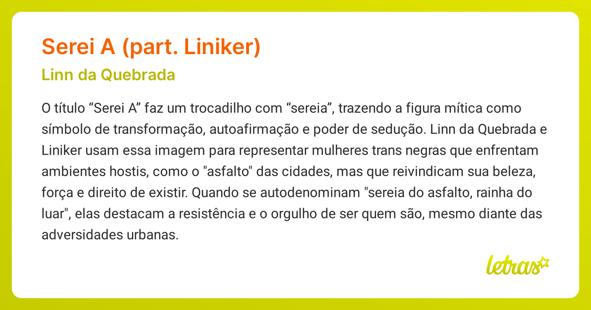 Significado da música SEREI A (PART. LINIKER) (Linn da Quebrada ...