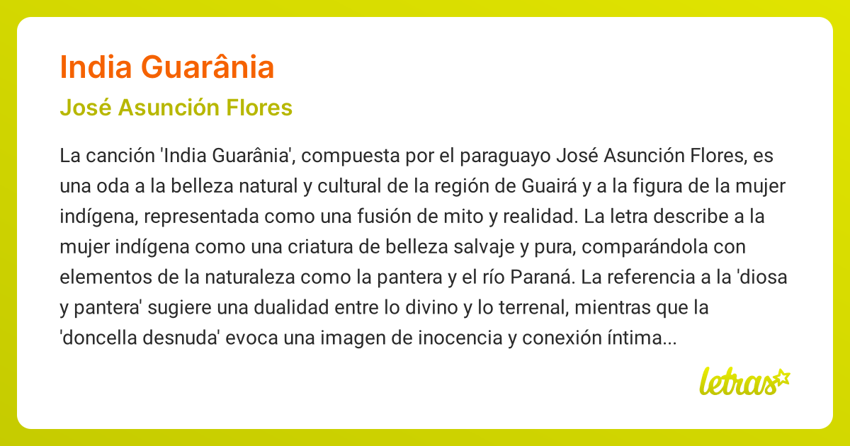 Significado de la canción INDIA GUARÂNIA (José Asunción Flores