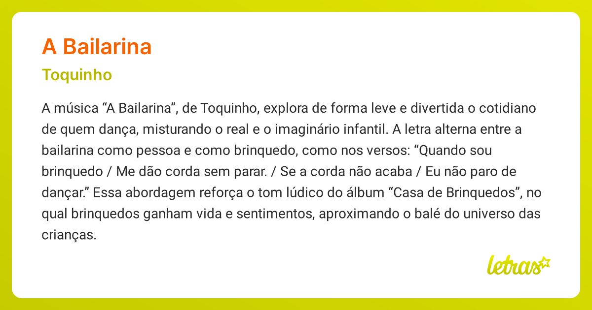 Significado da música A BAILARINA (Toquinho) - LETRAS.MUS.BR