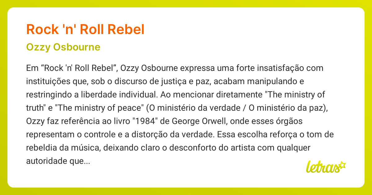 Significado da música ROCK 'N' ROLL REBEL (Ozzy Osbourne) - LETRAS
