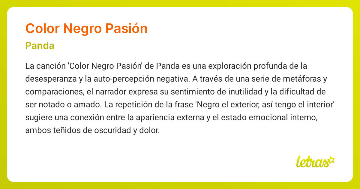 Significado de la canción COLOR NEGRO PASIÓN (Panda) - LETRAS.COM