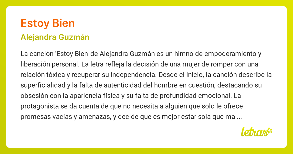 Significado de la canción ESTOY BIEN (Alejandra Guzmán) - LETRAS.COM