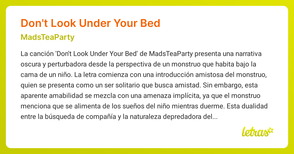 Significado de la canción DON'T LOOK UNDER YOUR BED (MadsTeaParty ...