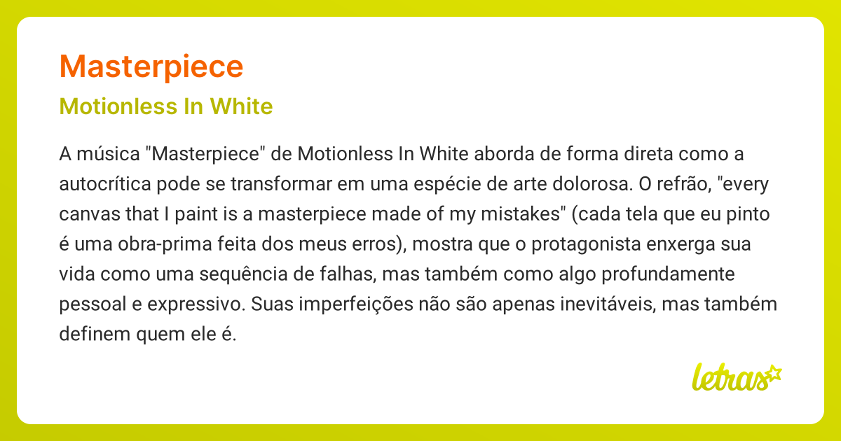 Significado da música MASTERPIECE (Motionless In White) LETRAS.MUS.BR