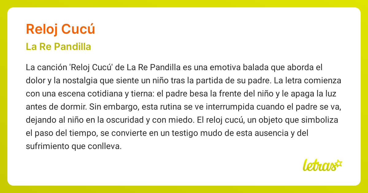 Significado de la cancion RELOJ CUCU La Re Pandilla LETRAS.COM