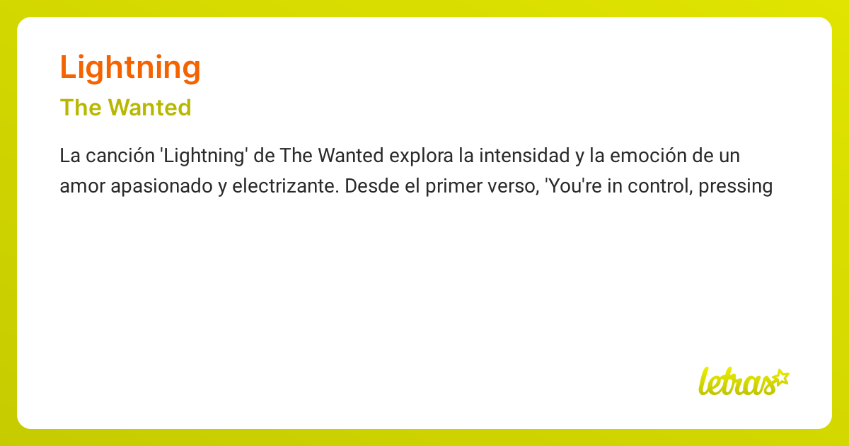 Significado de la canción LIGHTNING (The Wanted) - LETRAS.COM