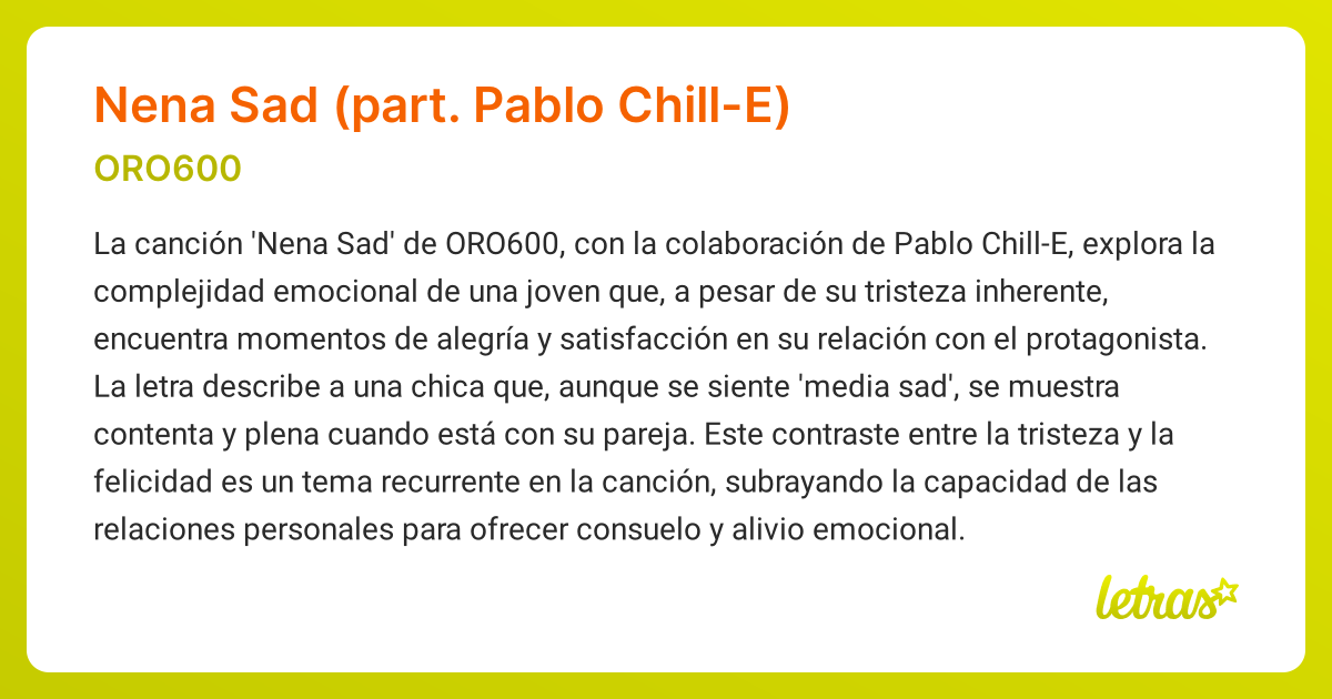 Significado de la canción NENA SAD (PART. PABLO CHILL-E) (ORO600 ...