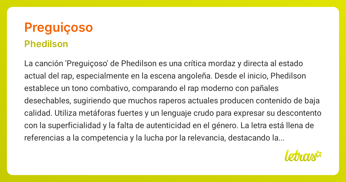Significado de la canción PREGUIÇOSO (Phedilson) - LETRAS.COM