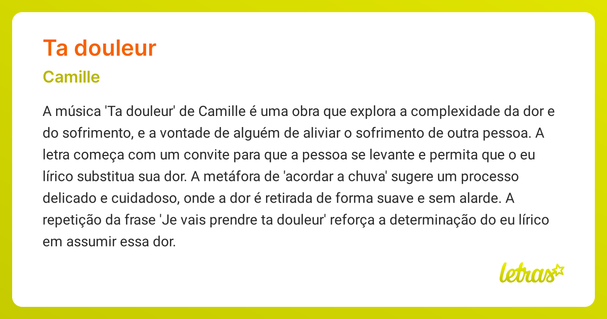 Significado da música TA DOULEUR (Camille) - LETRAS.MUS.BR