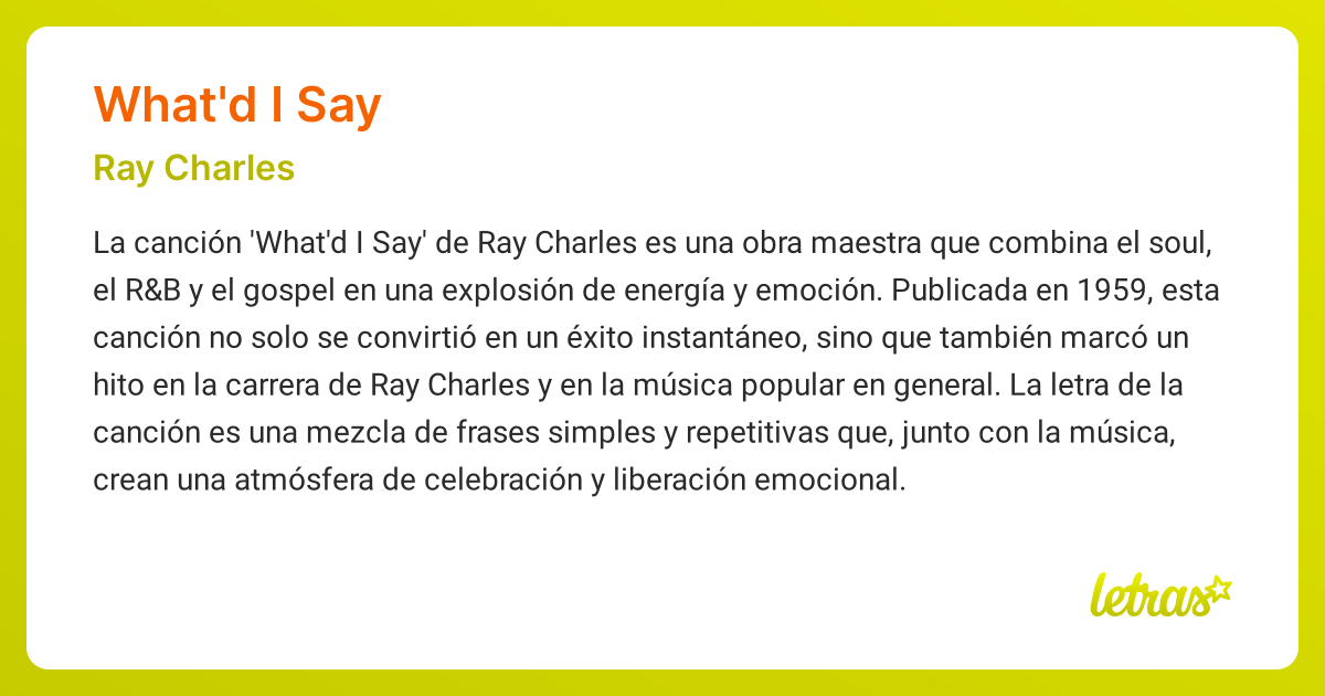 Significado de la canción WHAT'D I SAY (Ray Charles) - LETRAS.COM