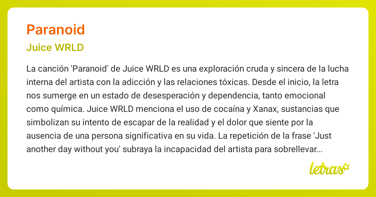 Significado de la canción PARANOID (Juice WRLD)