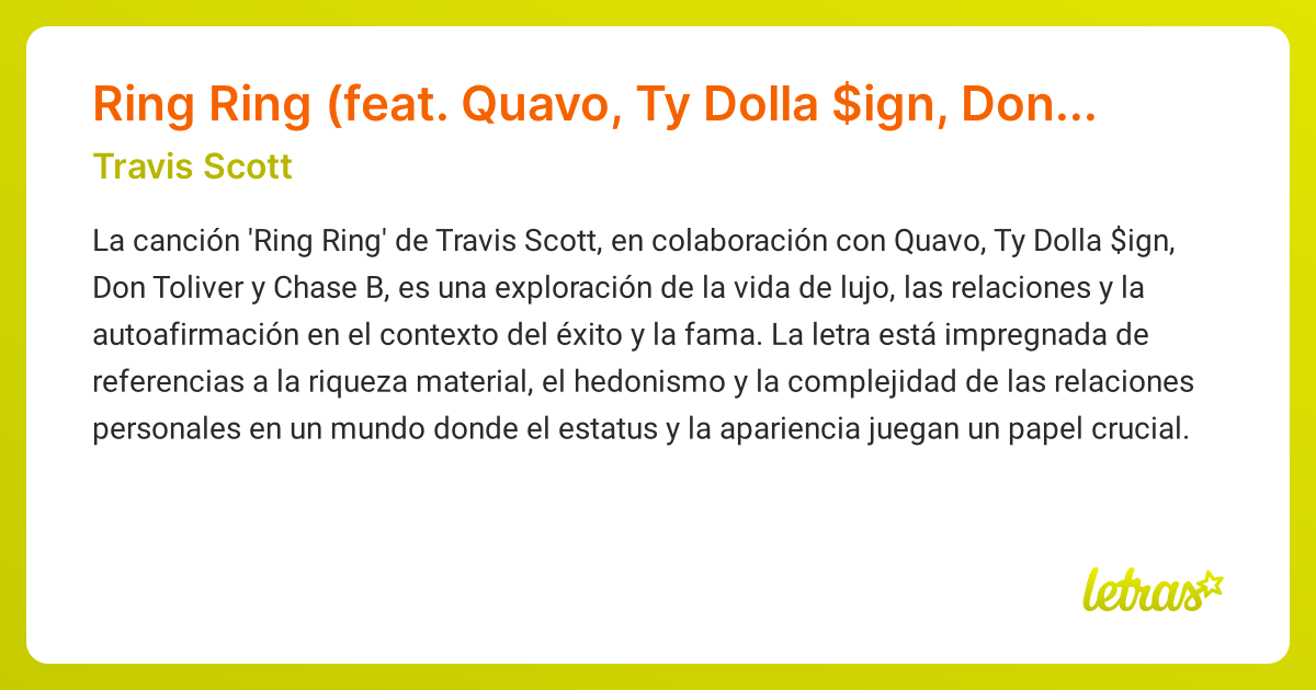 Significado de la canción Ring Ring (feat. Quavo, Ty Dolla $ign, Don ...