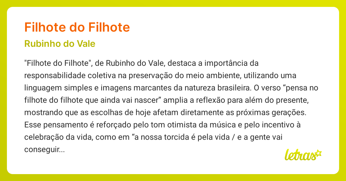 Significado da música FILHOTE DO FILHOTE (Rubinho do Vale) - LETRAS.MUS.BR