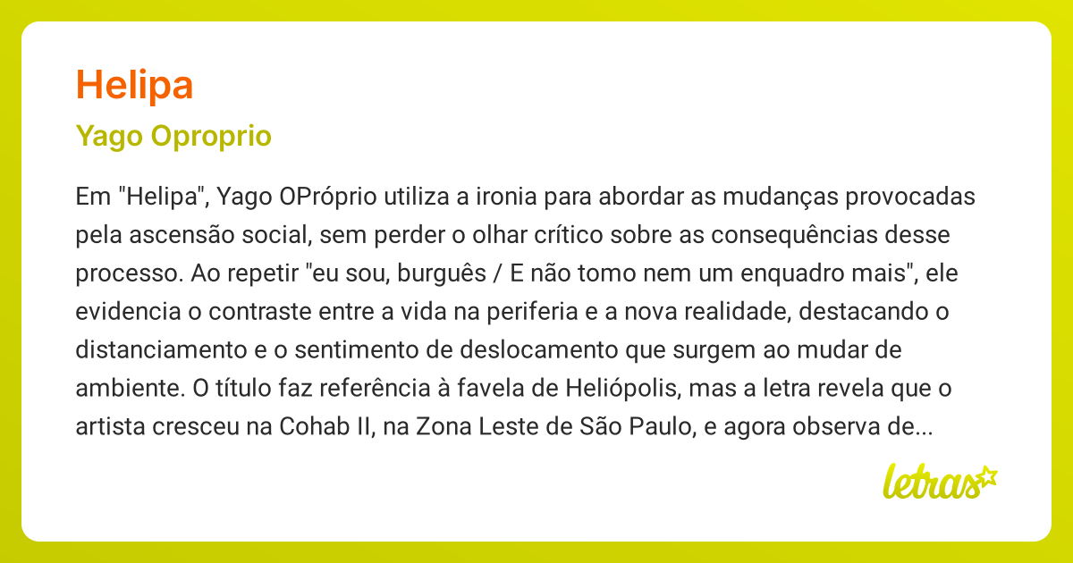 Significado da música HELIPA (Yago Oproprio) - LETRAS.MUS.BR