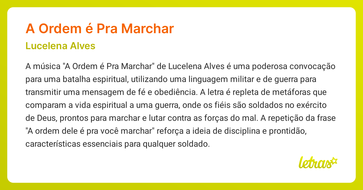 Significado da música A ORDEM É PRA MARCHAR (Lucelena Alves) - LETRAS ...
