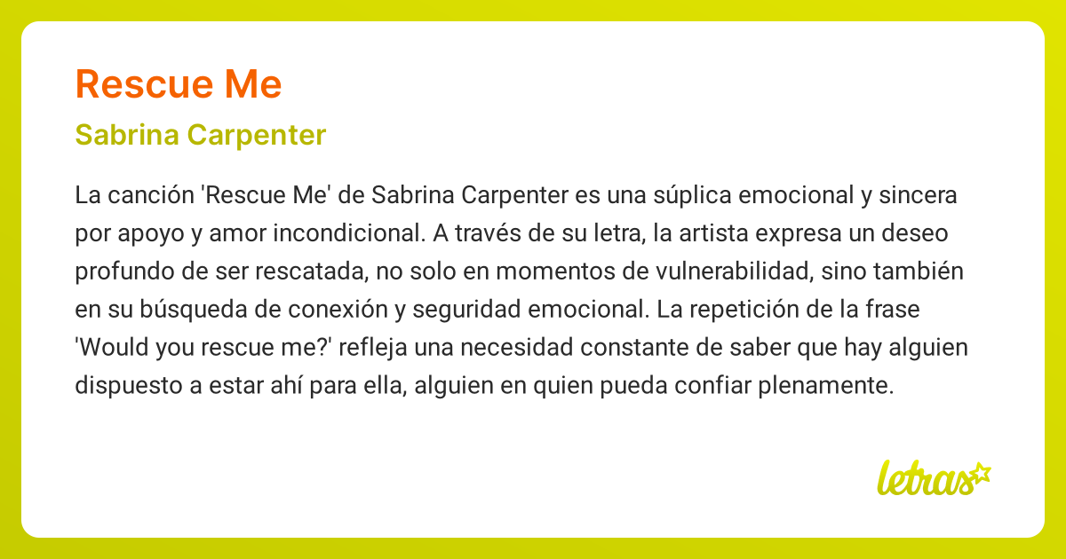 Significado de la canción RESCUE ME (Sabrina Carpenter)