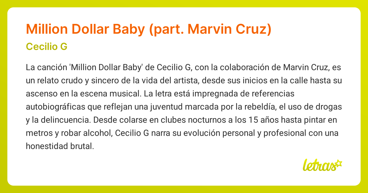 Significado de la canción Million Dollar Baby (part. Marvin Cruz ...