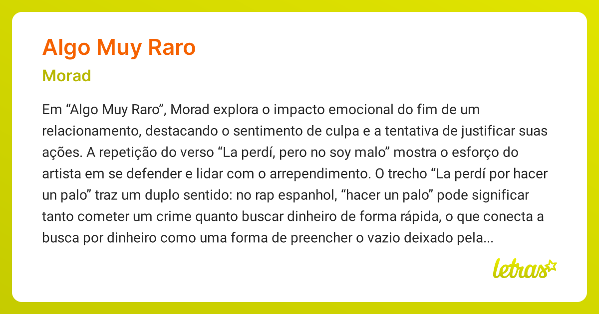 Significado da música ALGO MUY RARO (Morad) - LETRAS.MUS.BR