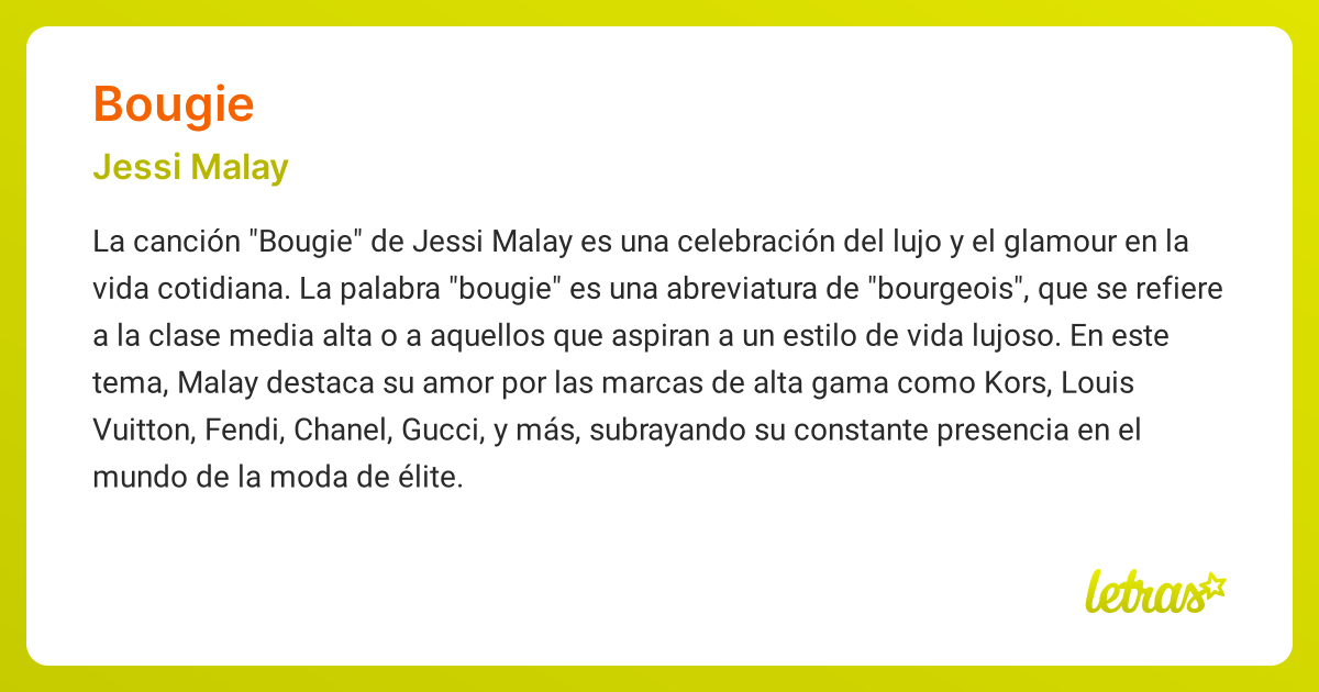 Significado de la canción BOUGIE (Jessi Malay) - LETRAS.COM
