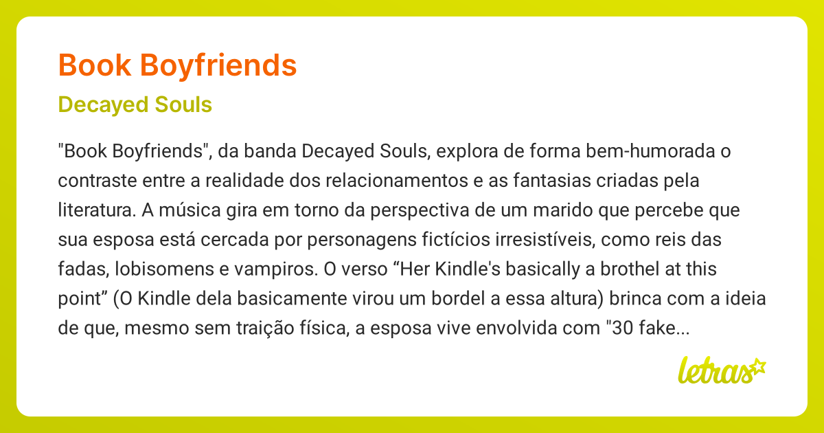 Significado da música BOOK BOYFRIENDS (Decayed Souls) - LETRAS.MUS.BR
