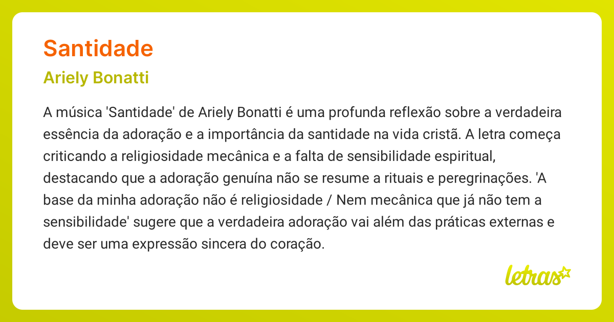 Significado da música SANTIDADE (Ariely Bonatti) - LETRAS.MUS.BR