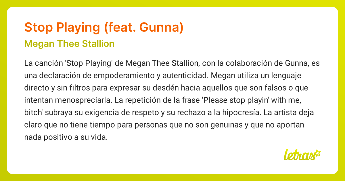 Significado de la canción STOP PLAYING (FEAT. GUNNA) (Megan Thee ...