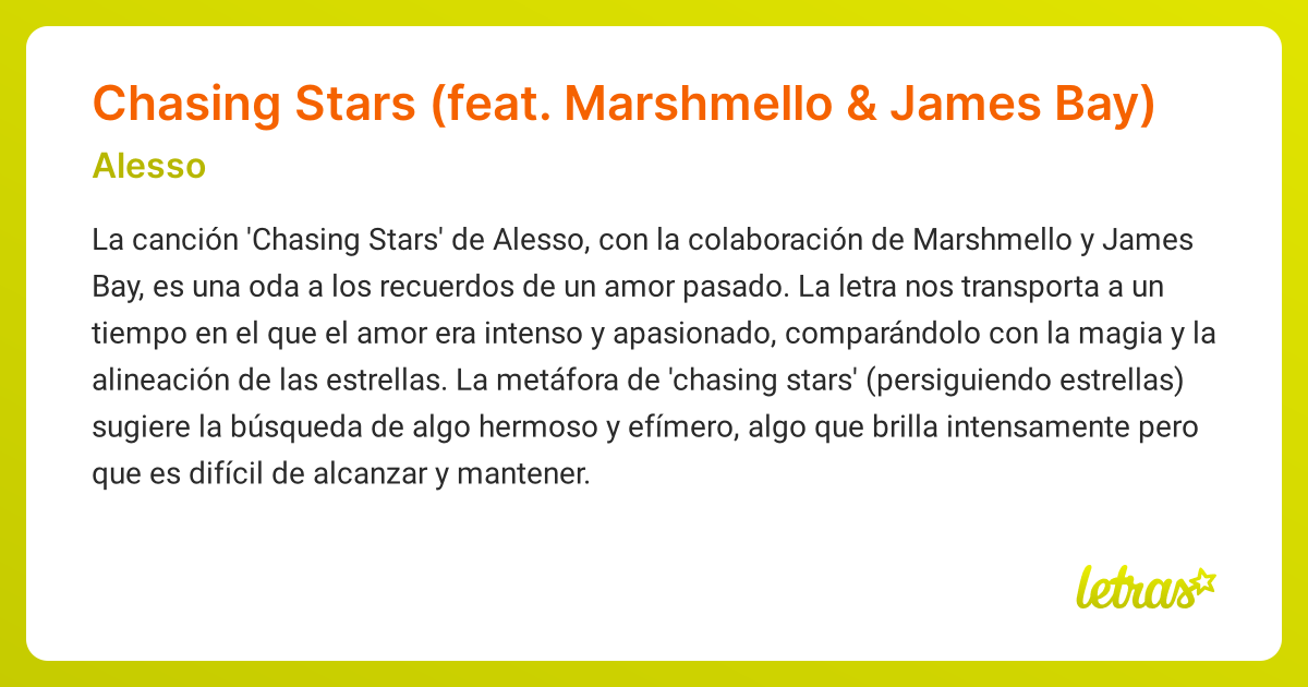 Significado de la canción Chasing Stars (feat. Marshmello & James Bay ...