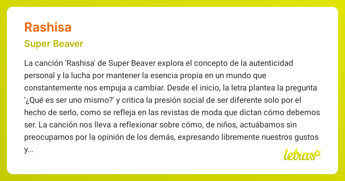 Significado de la canción RASHISA (Super Beaver) - LETRAS.COM