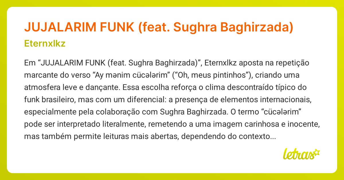 Significado da música JUJALARIM FUNK (feat. Sughra Baghirzada ...