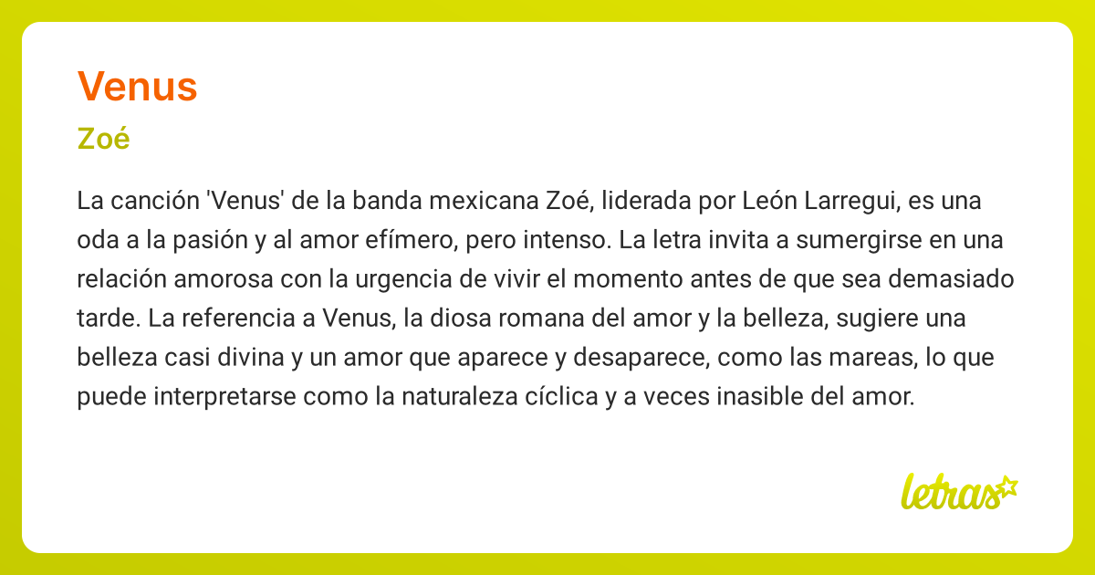 Significado de la canción VENUS (Zoé)