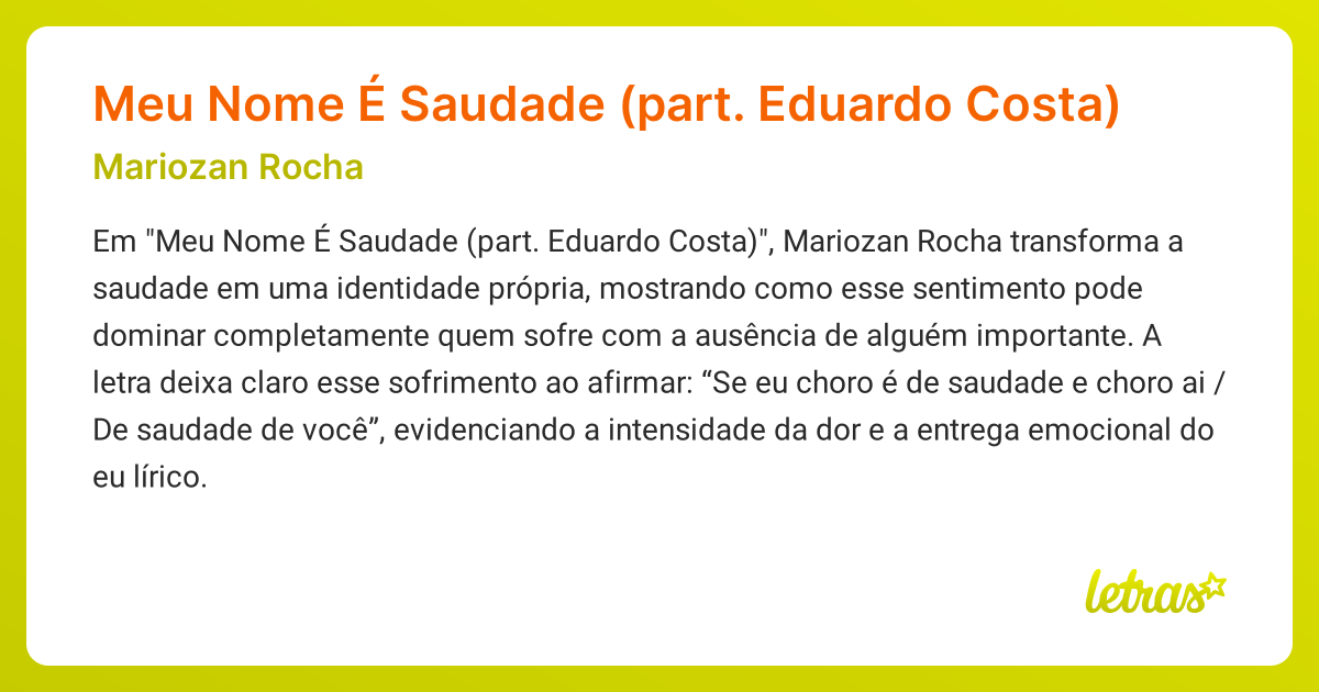 Significado da música Meu Nome É Saudade (part. Eduardo Costa ...