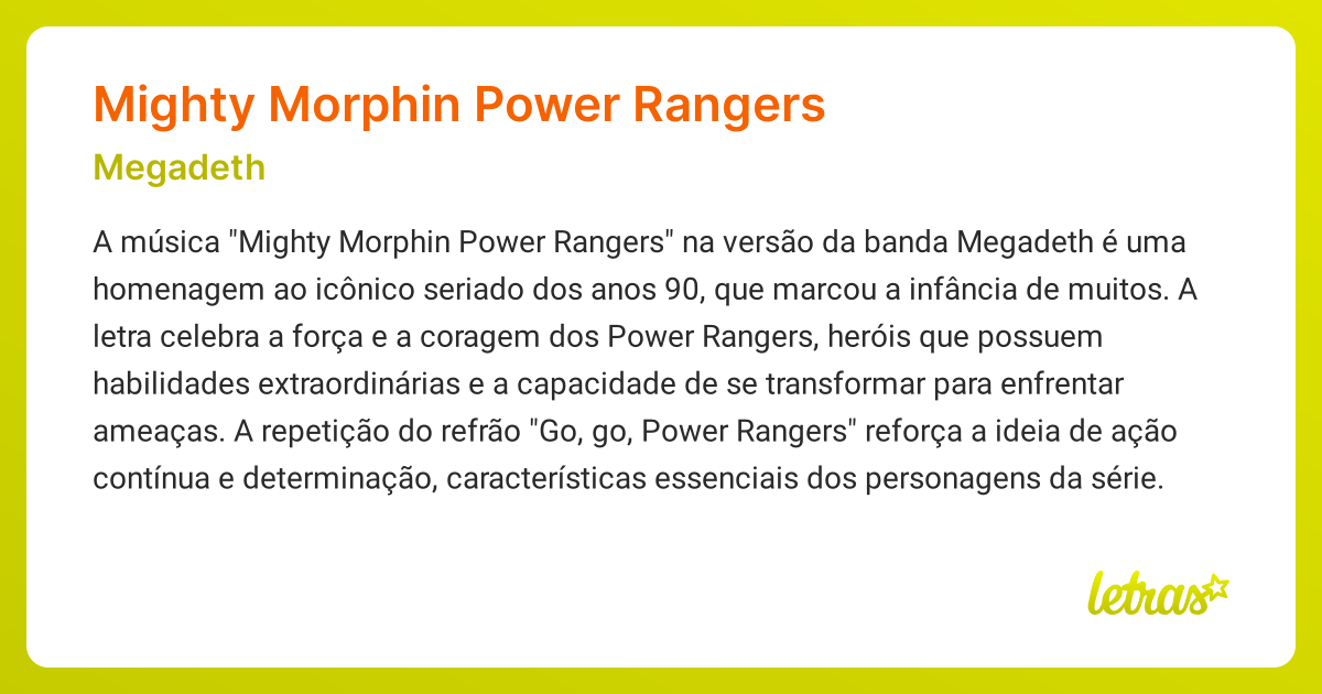 Significado da música MIGHTY MORPHIN POWER RANGERS (Megadeth) - LETRAS ...