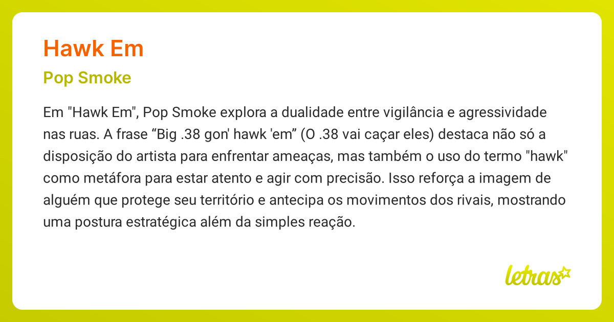 Significado da música HAWK EM (Pop Smoke) - LETRAS.MUS.BR