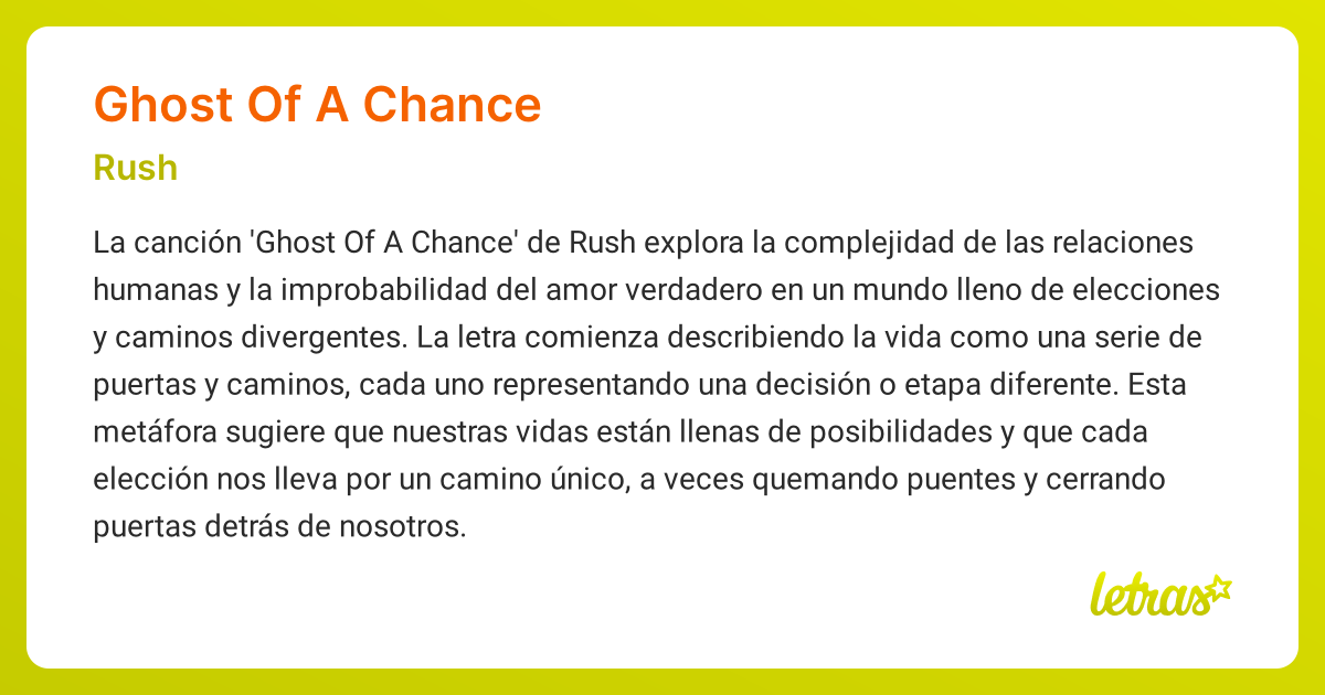 Significado de la canción GHOST OF A CHANCE (Rush) - LETRAS.COM