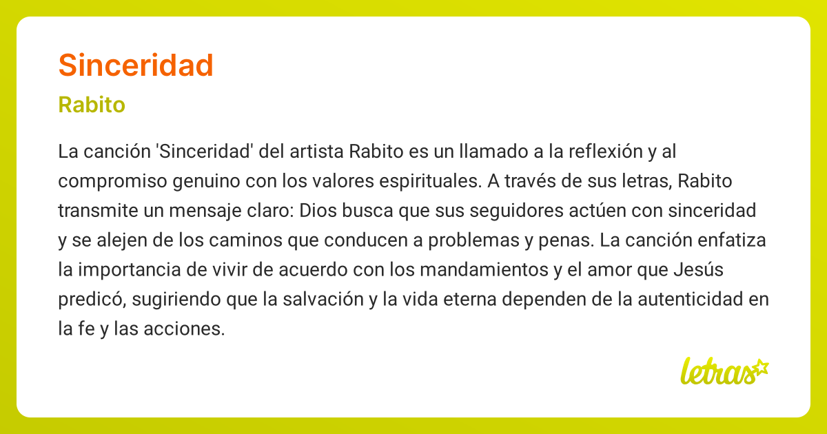 Significado de la canción SINCERIDAD (Rabito) - LETRAS.COM