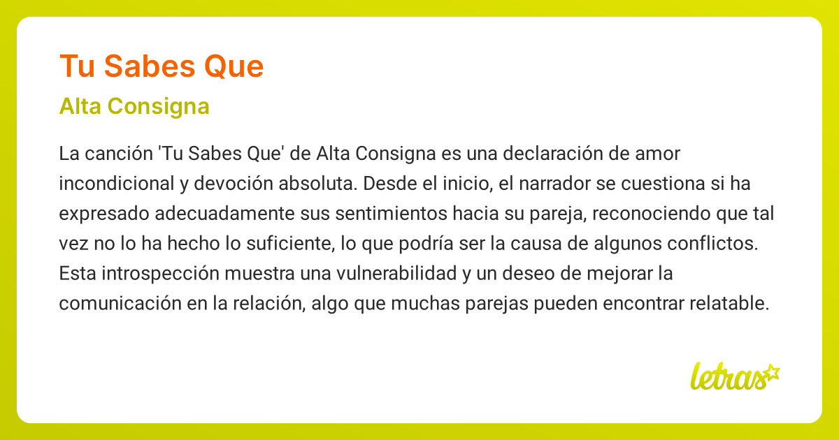 Significado de la canción TU SABES QUE (Alta Consigna) - LETRAS.COM