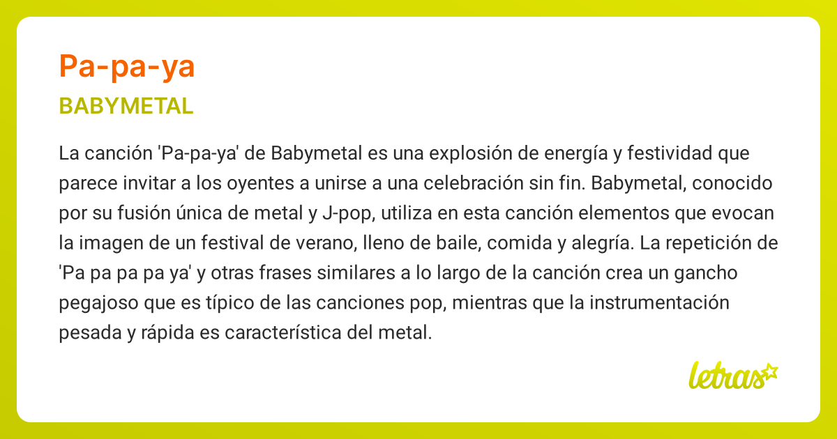 Significado de la canción PA-PA-YA (BABYMETAL) - LETRAS.COM