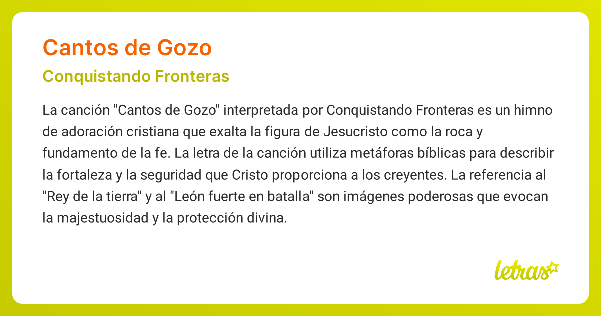 Significado de la canción CANTOS DE GOZO (Conquistando Fronteras ...