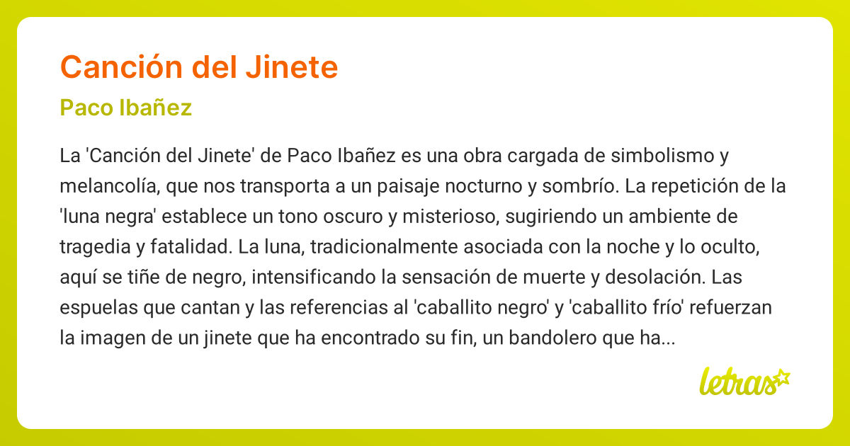 Significado de la canción CANCIÓN DEL JINETE (Paco Ibañez) - LETRAS.COM