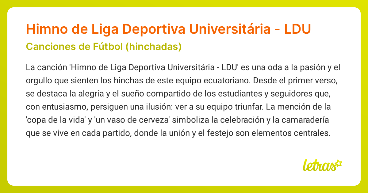 Significado de la canción Himno de Liga Deportiva Universitária - LDU ...