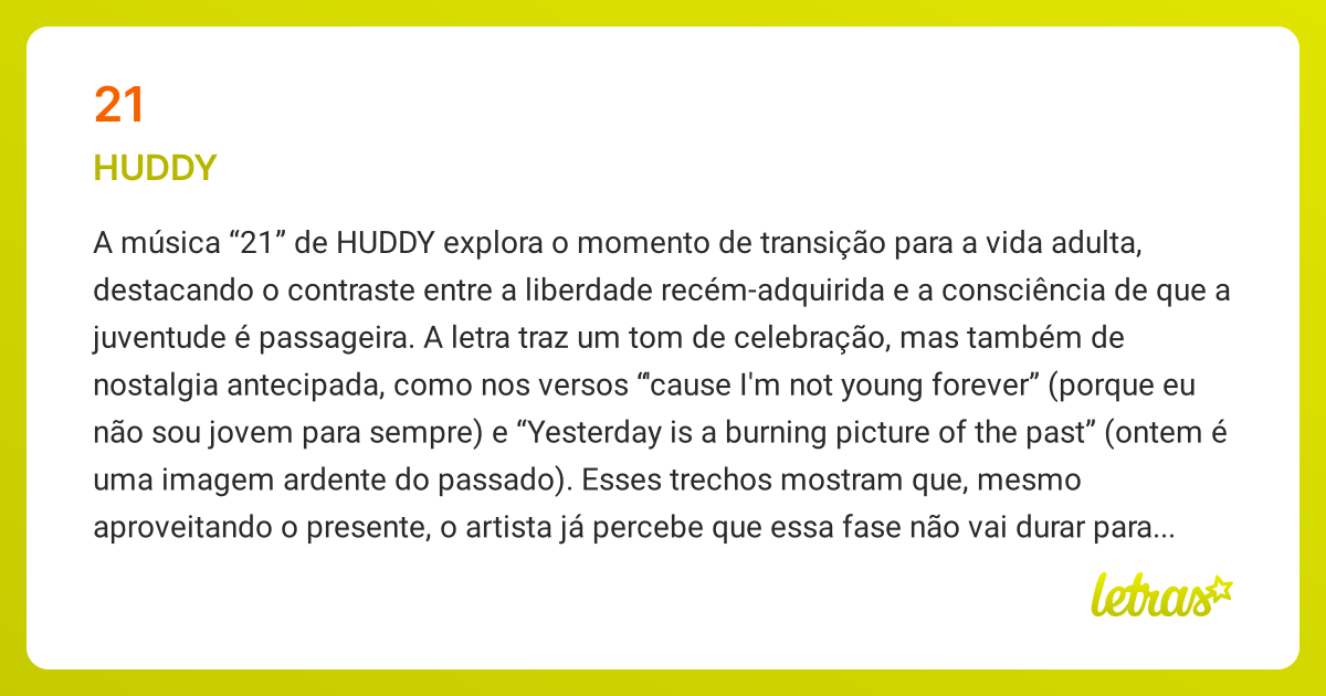 Significado da música 21 (HUDDY) - LETRAS.MUS.BR