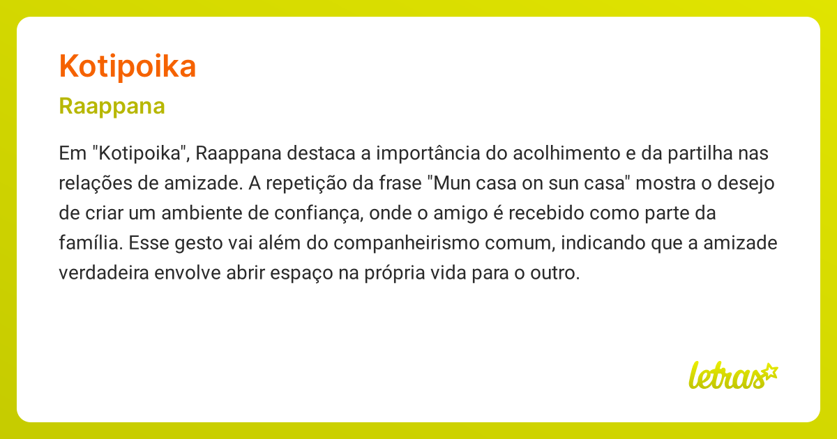 Significado da música KOTIPOIKA (Raappana) - LETRAS.MUS.BR