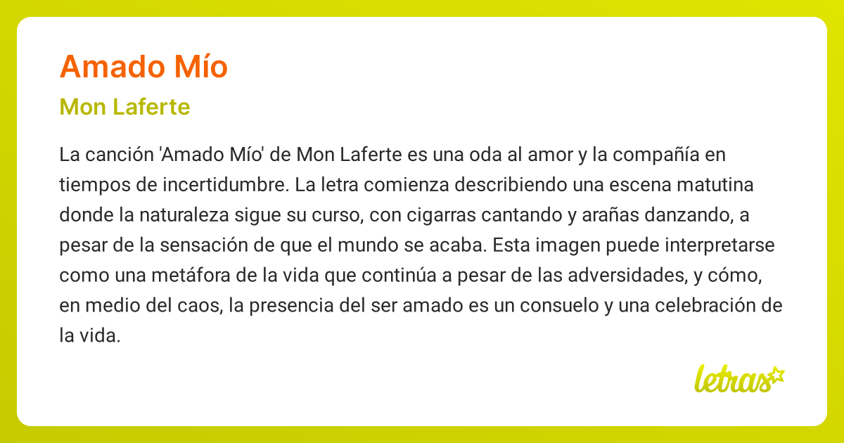 Significado de la canción AMADO MÍO (Mon Laferte)