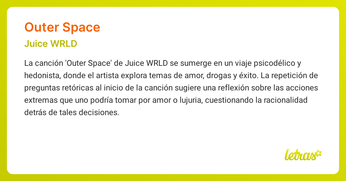 Significado de la canción OUTER SPACE (Juice WRLD)