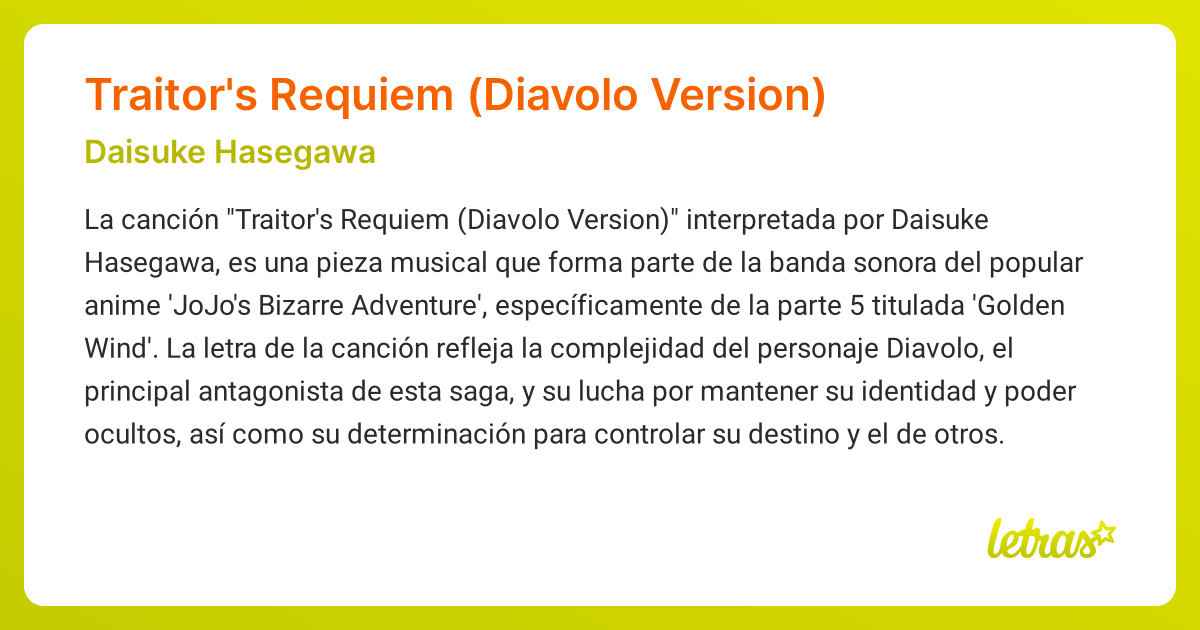 Significado De La Canción Traitors Requiem Diavolo Version Daisuke