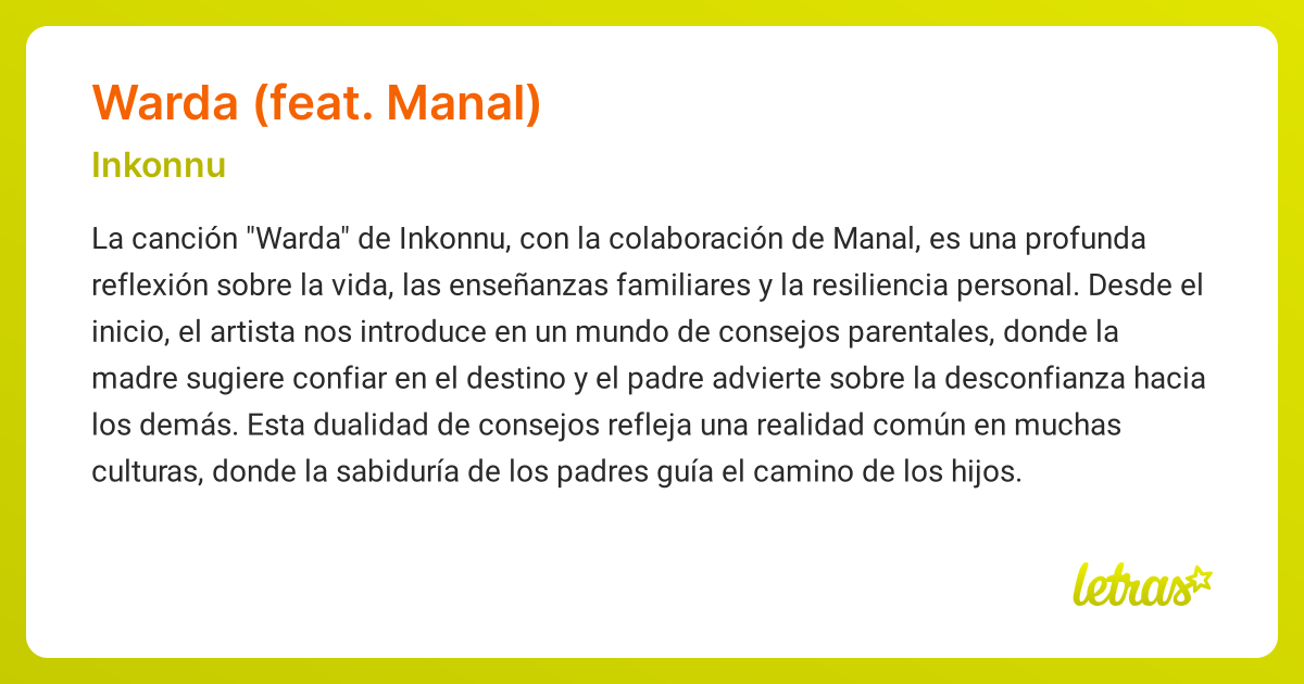 Significado de la canción WARDA (FEAT. MANAL) (Inkonnu) - LETRAS.COM