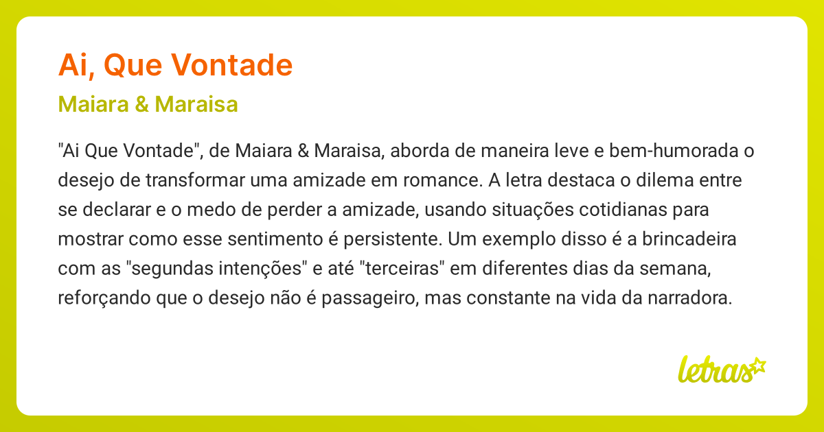 Significado da música AI, QUE VONTADE (Maiara & Maraisa) - LETRAS.MUS.BR