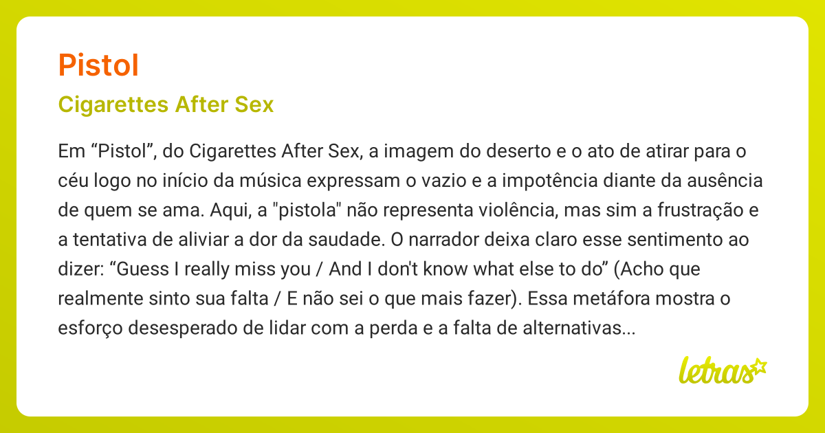 Significado da música PISTOL (Cigarettes After Sex)
