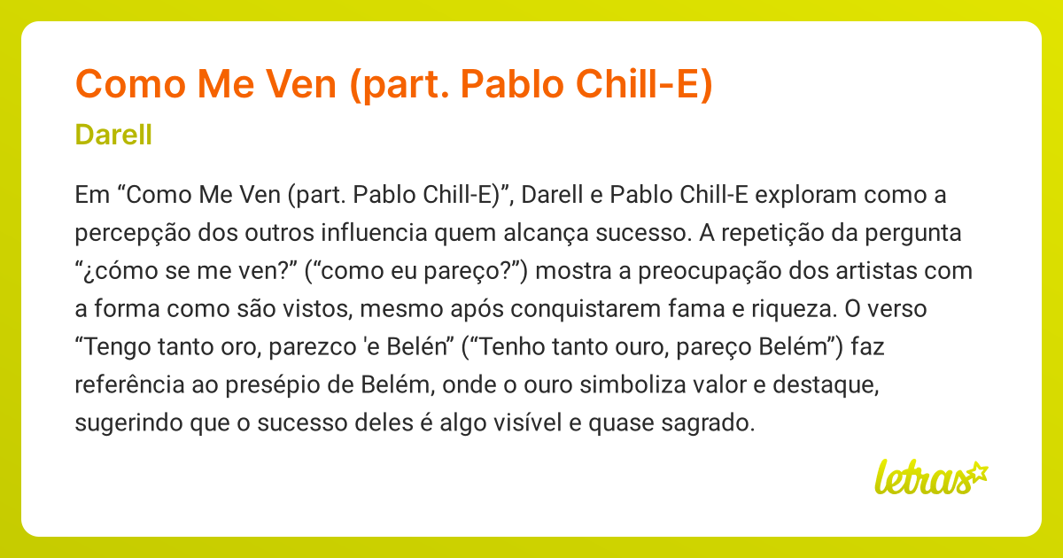 Significado da música Como Me Ven (part. Pablo Chill-E) (Darell ...