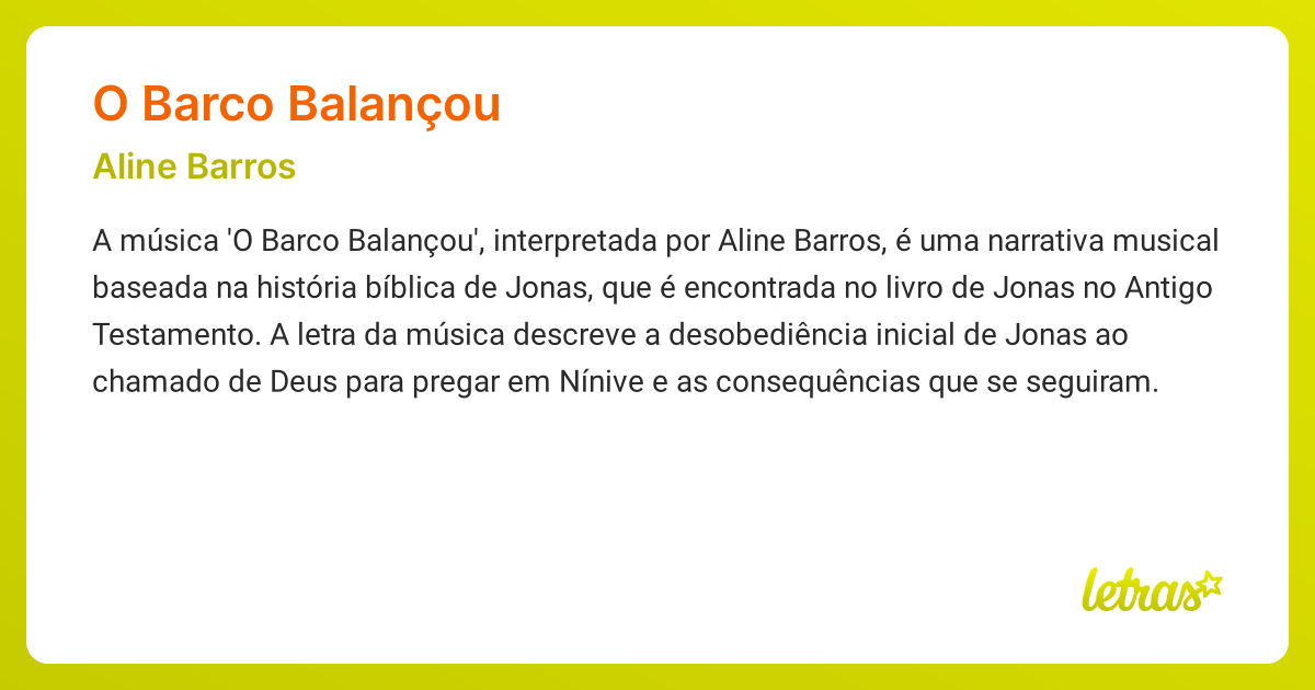 Significado da música O BARCO BALANÇOU (Aline Barros) - LETRAS.MUS.BR